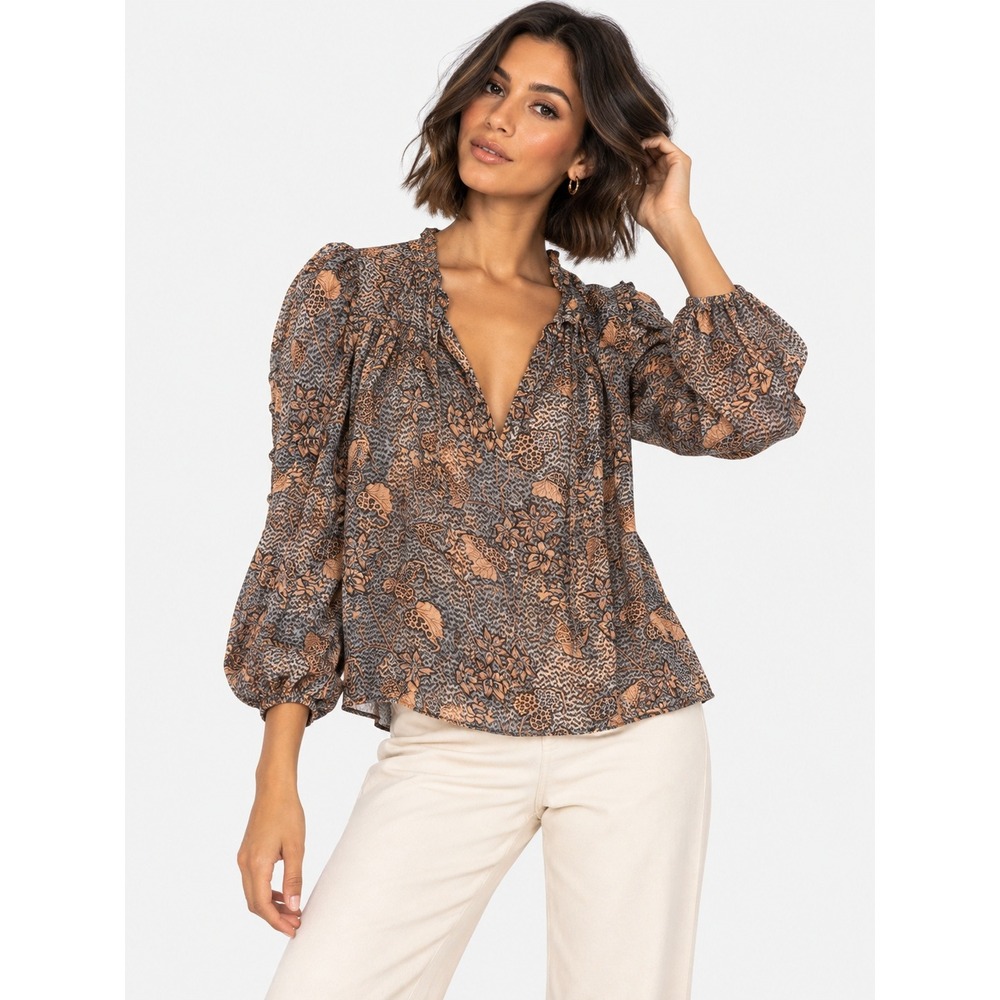Ulla Johnson Tillie Blouse Aegean Blue Orange Floral Cotton Blend 10 M NWT New